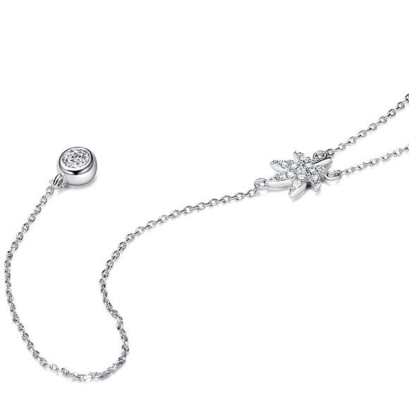 NWOT Leaf Design CZ 925 Sterling Silver Cascading Pendant Y Necklace with CZ - Picture 1 of 6